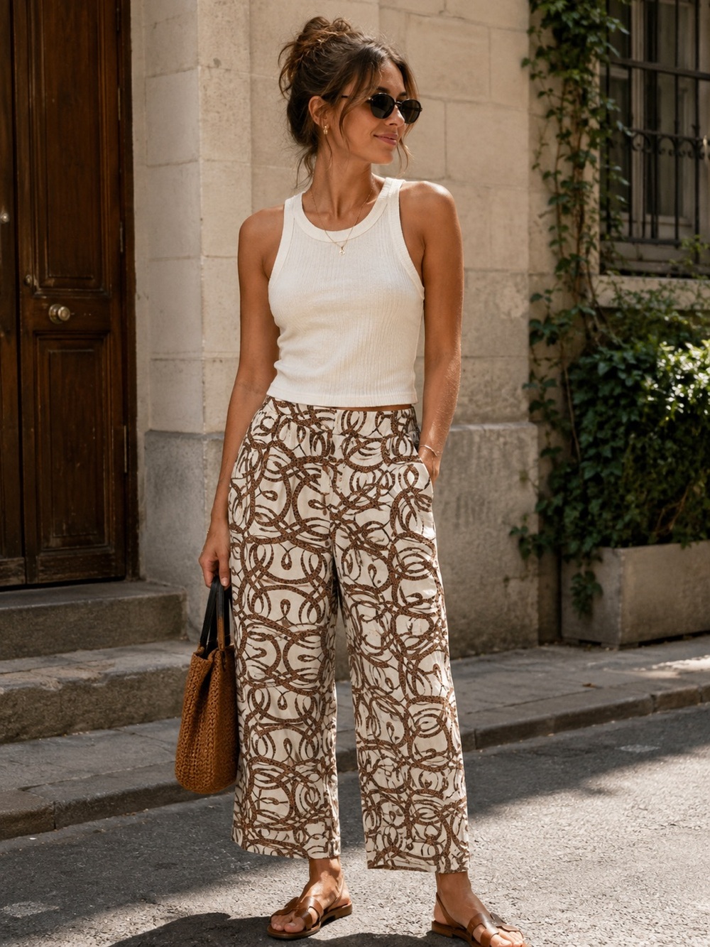 H&M X Richard Allen Brown Patterned Wide-Leg Pants US 8